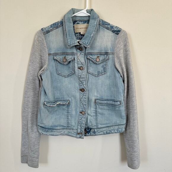 Anthropologie Pilcro and the Letterpress Embroidered Denim Jacket Terry Sleeve S - Picture 3 of 13